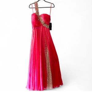 NWT COYA COLLECTION ONE SHOULDER PINK BEADED MAXI FORMAL GOWN DRESS SIZE SMALL